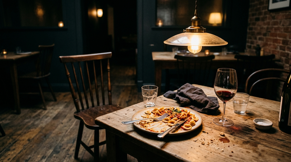 Dining table in the evening after a meal