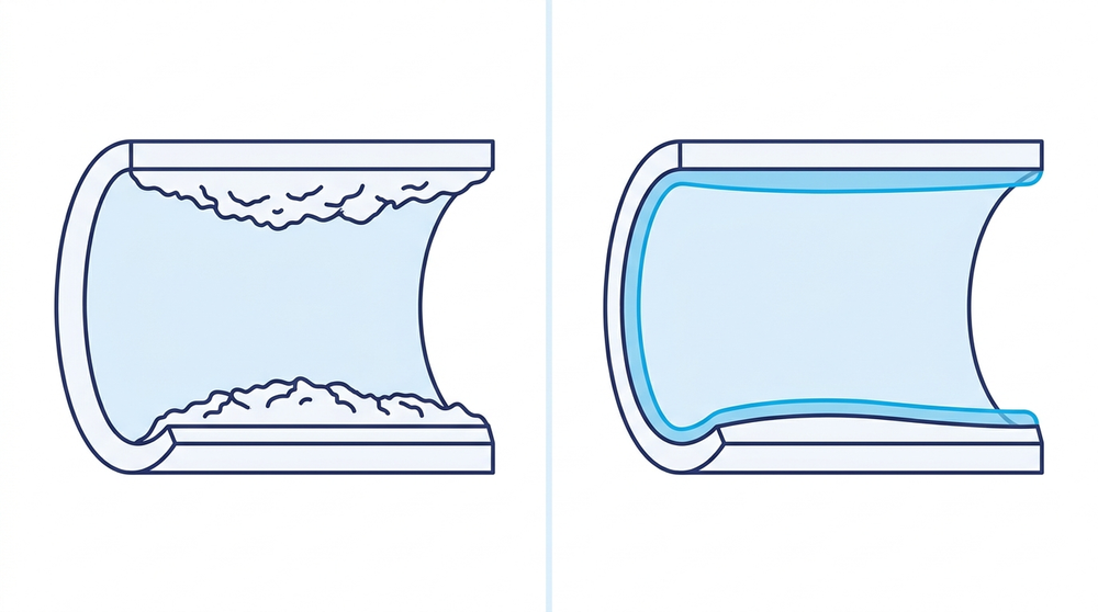 Two panel illustration of a tissue surface before and with a coating layer