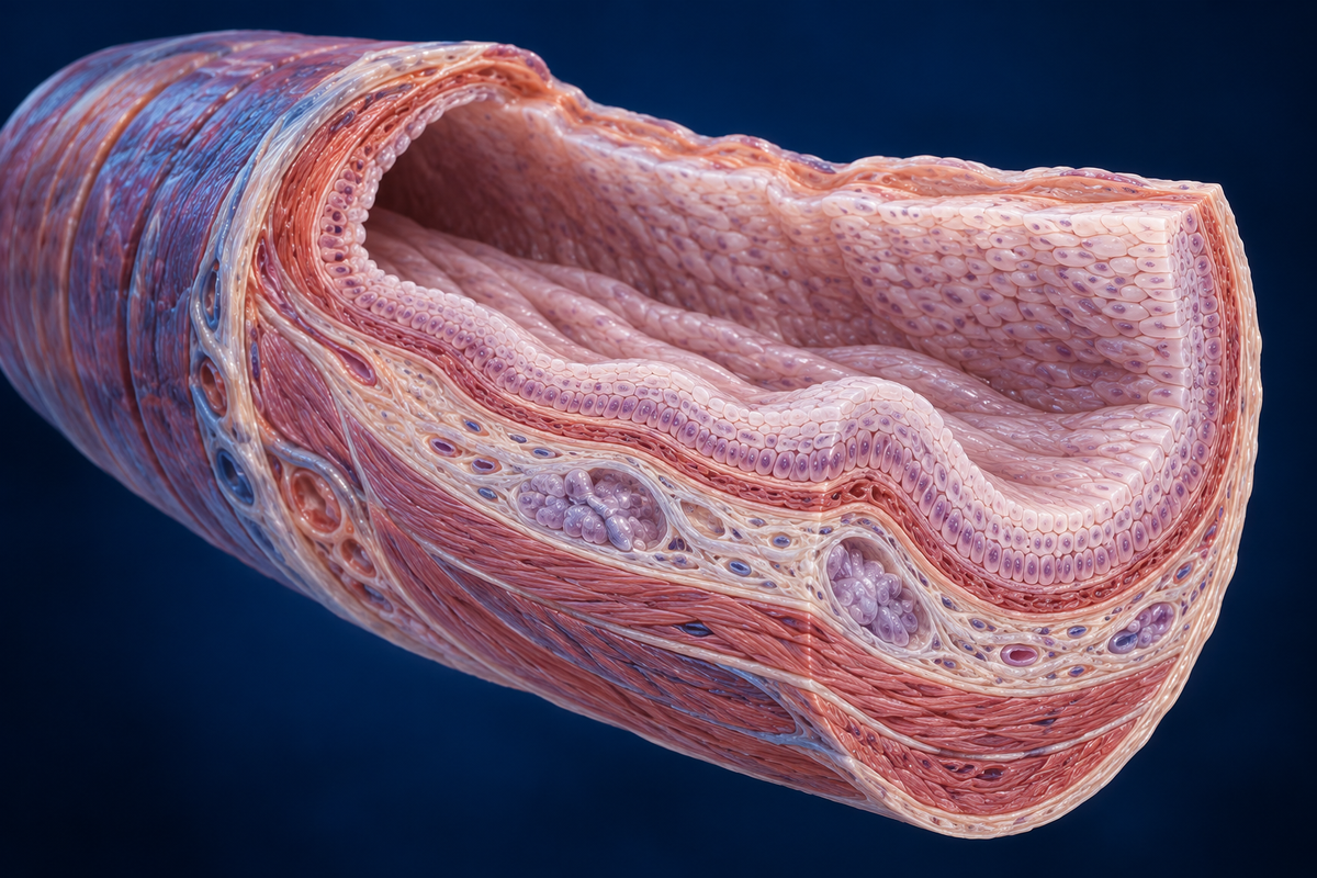 Illustrative cross-section of esophageal tissue layers.