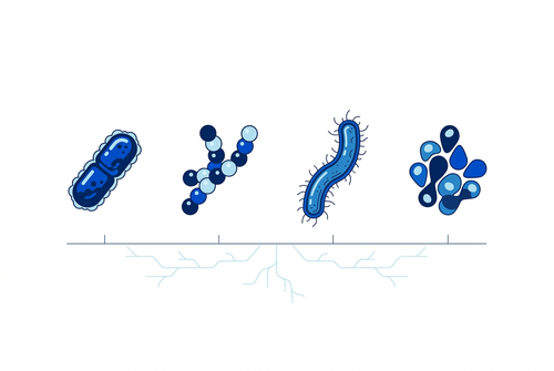 Four distinct probiotic bacteria shown in a row