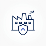 Icon of a manufacturing facility with a shield