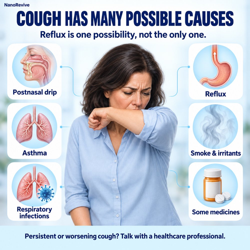 Cough has many possible causes: postnasal drip, asthma, respiratory infections, reflux, smoke and irritants, and some medicines. Persistent or worsening cough needs professional evaluation.